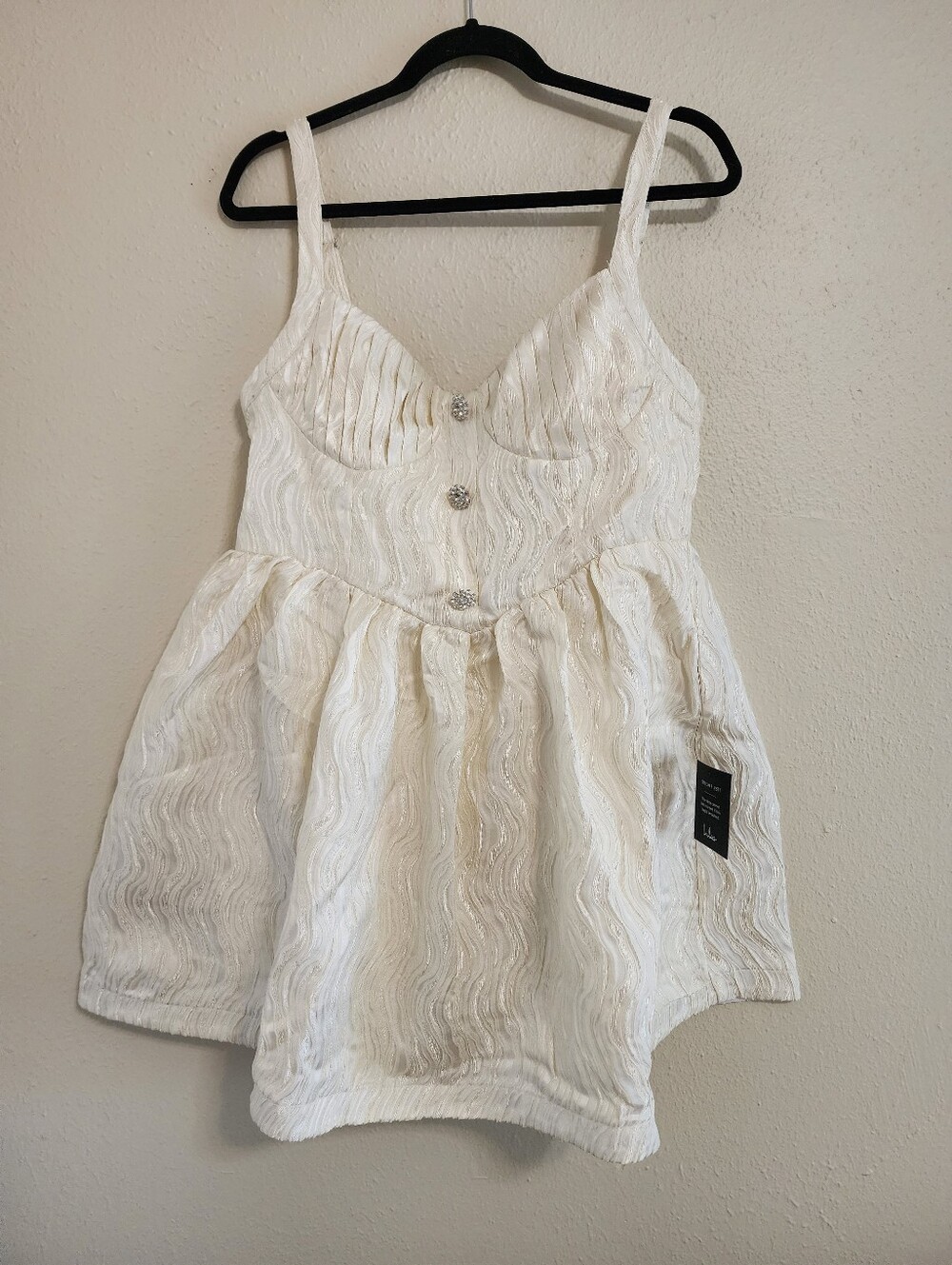 Lulus Charmingly Precious Cream Pleated Textured Bustier Mini Dress XL Wedding - Picture 6 of 9